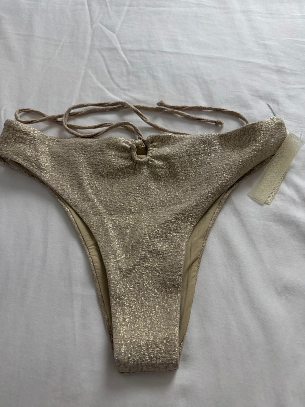 Devon Windsor Metallic Gold High-Rise Bikini Bottom with Tie Accent NWT